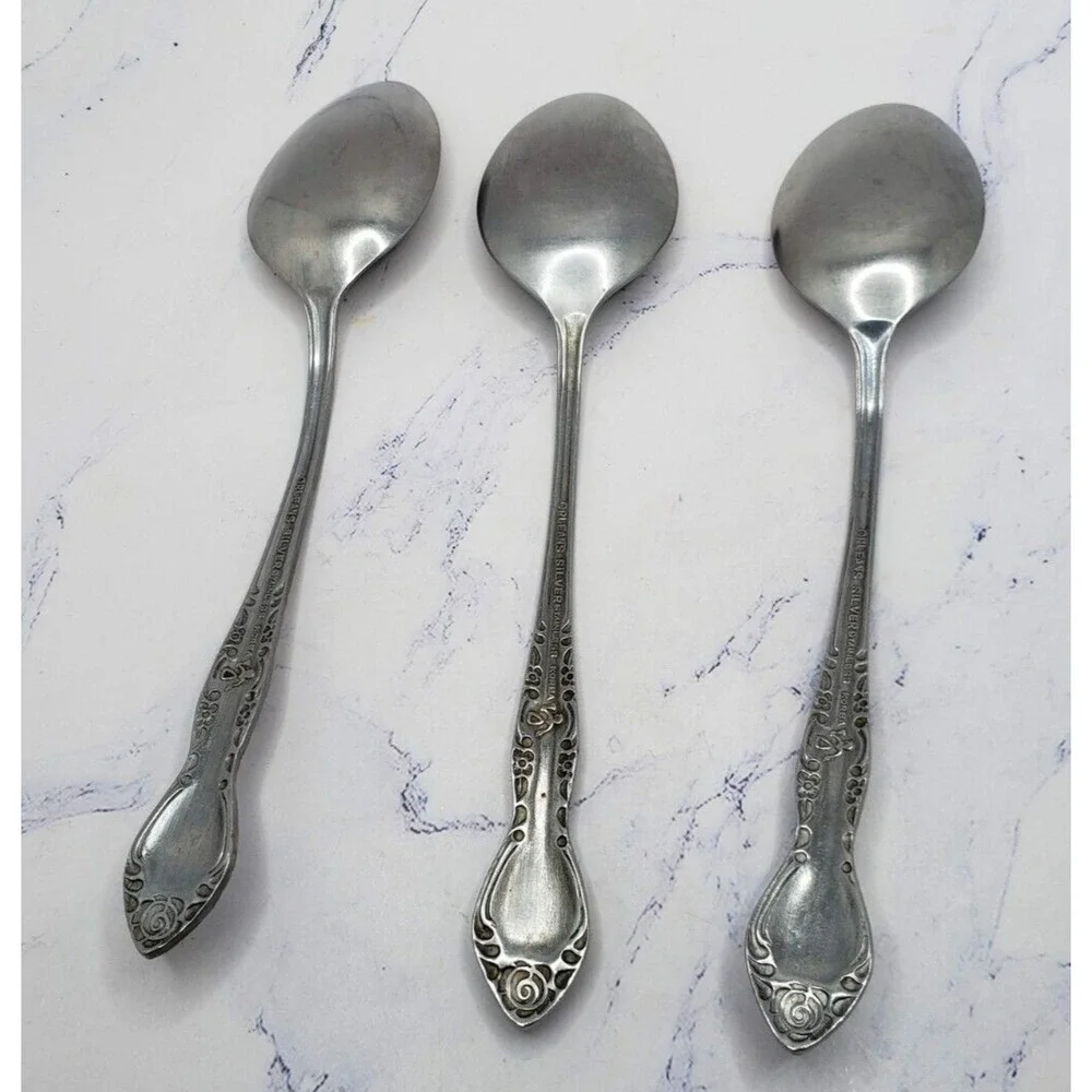 Orleans Silver Stainless ORL50 3 Piece Tablespoons Floral Scrolls Glossy